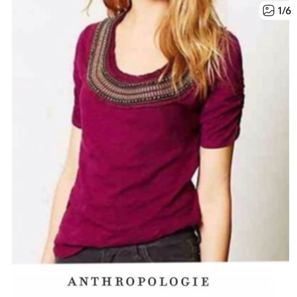 Anthropologie Deletta Jewelscape Magenta Top